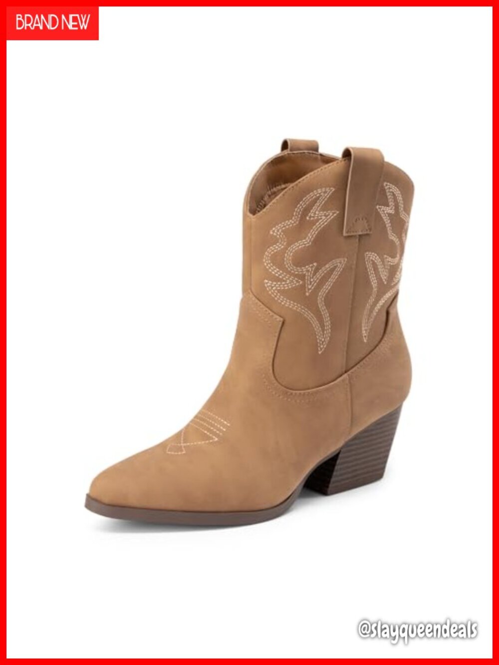 Women's Western Ankle Boots Faux Leather Pointed Toe Chunky Block Heel